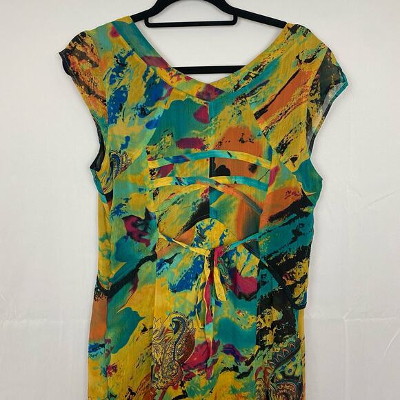 Anne Giorgio Colorful Abstract Midi Dress Women's V-Neck Sleeveless L48" x P2P9" - Picture 7 of 11